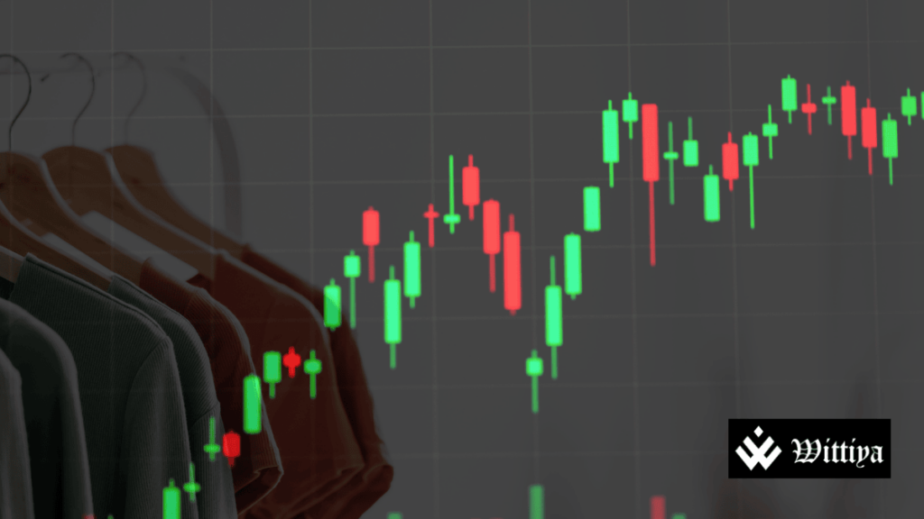Market board showing an incline alongside garments hanging on a hanger, symbolizing Kitex Garments' stock growth after bonus share allotment.