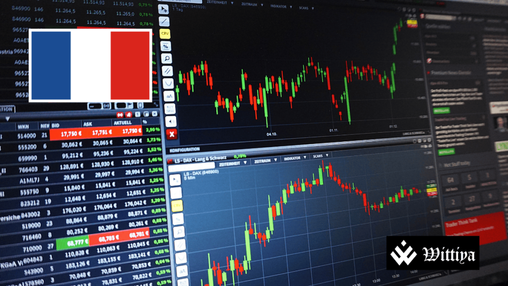 Market board showing bond sale data during political uncertainty in France