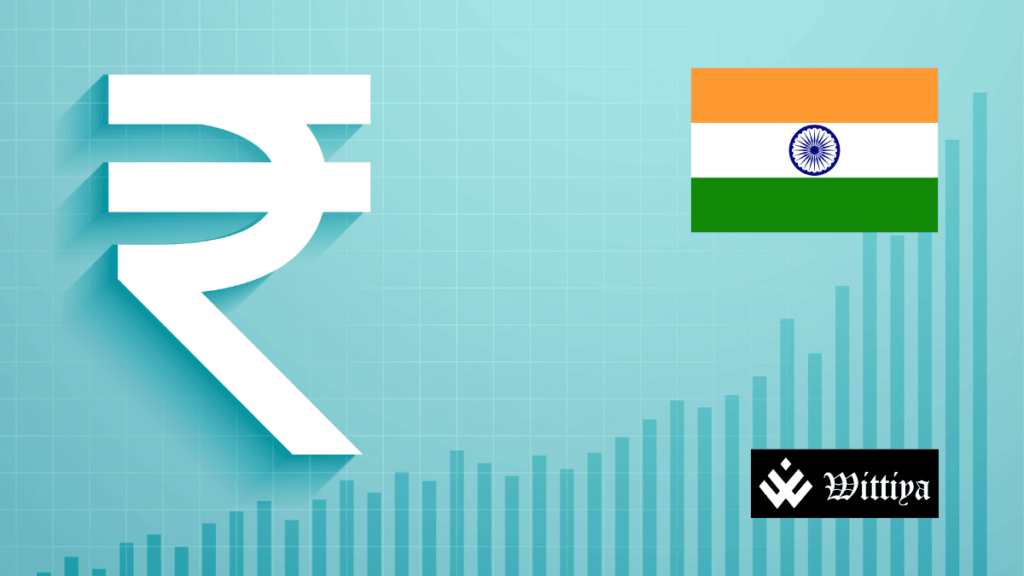 Indian rupee symbol and national flag representing India’s projected Q3 GDP growth of 6.4%.
