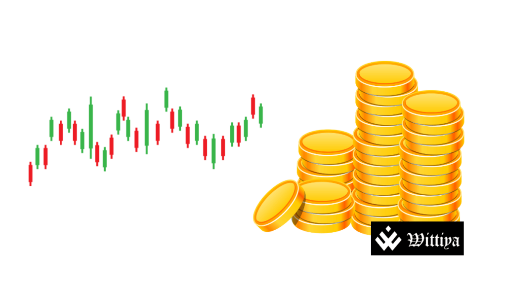 Stacked coins with a market chart in the background representing Foreign Institutional Investment (FII) in India.