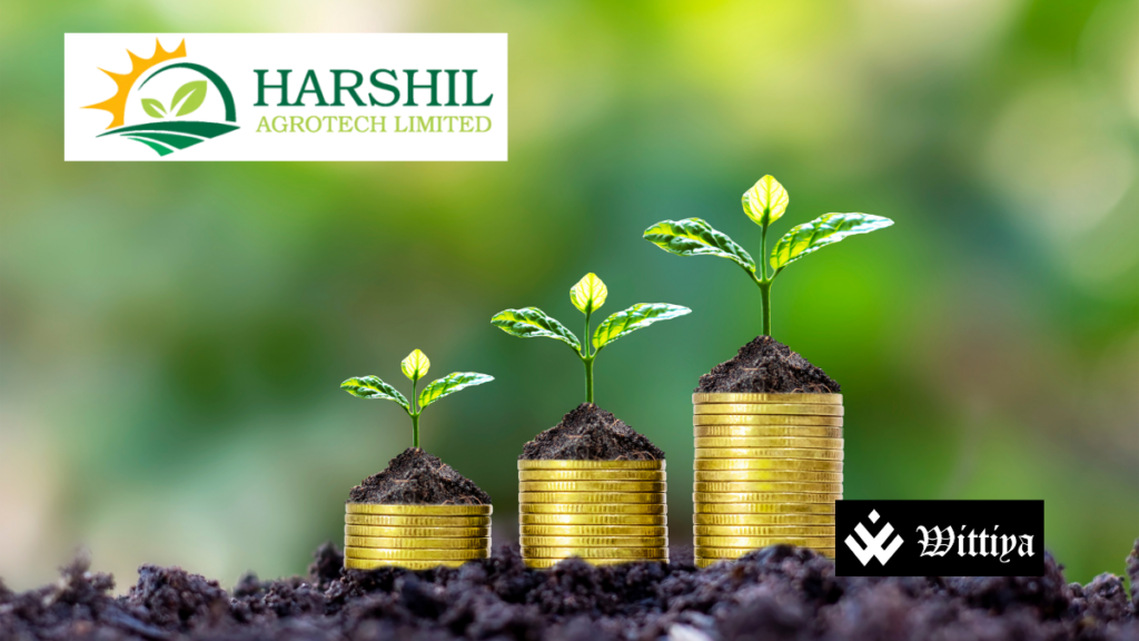 Harshil Agrotech logo alongside financial documents, symbolizing the launch of a rights issue by Ganesh Holdings and Harshil Agrotech.