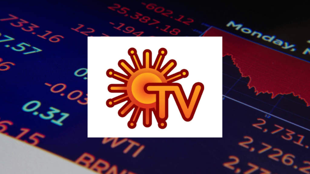 Sun TV logo with a downward graph, representing a 20% decline in December quarter profit.