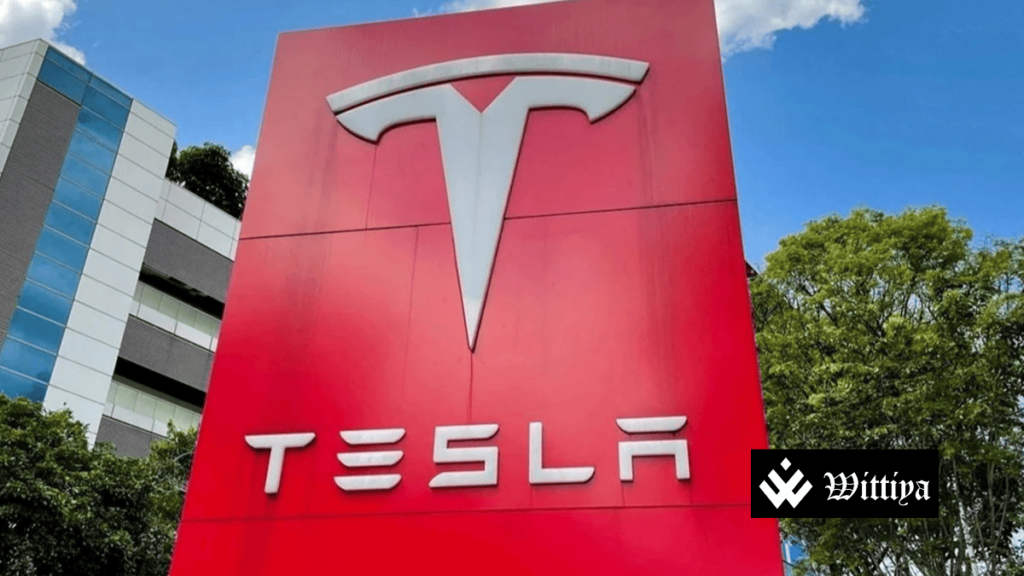 Tesla logo representing the company's entry into the Indian market.