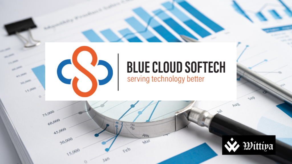 Blue Cloud Softech logo with market board announcing stock split with Nava Ltd