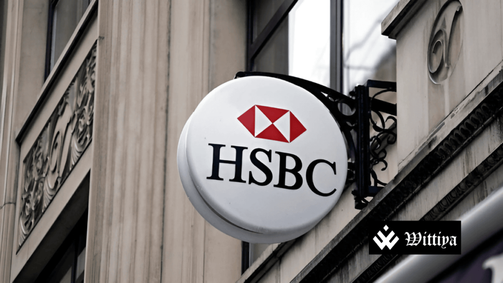 HSBC logo with a fading climate pledge symbol, representing the bank’s shift in climate commitments.