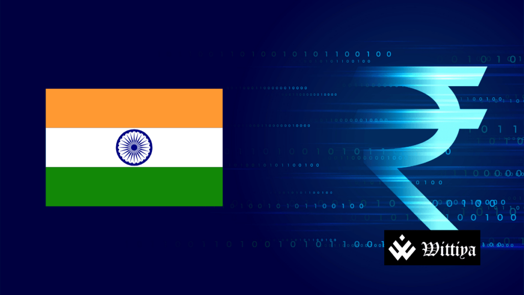 Indian rupee symbol and national flag representing the growth of India’s fintech sector in digital finance.
