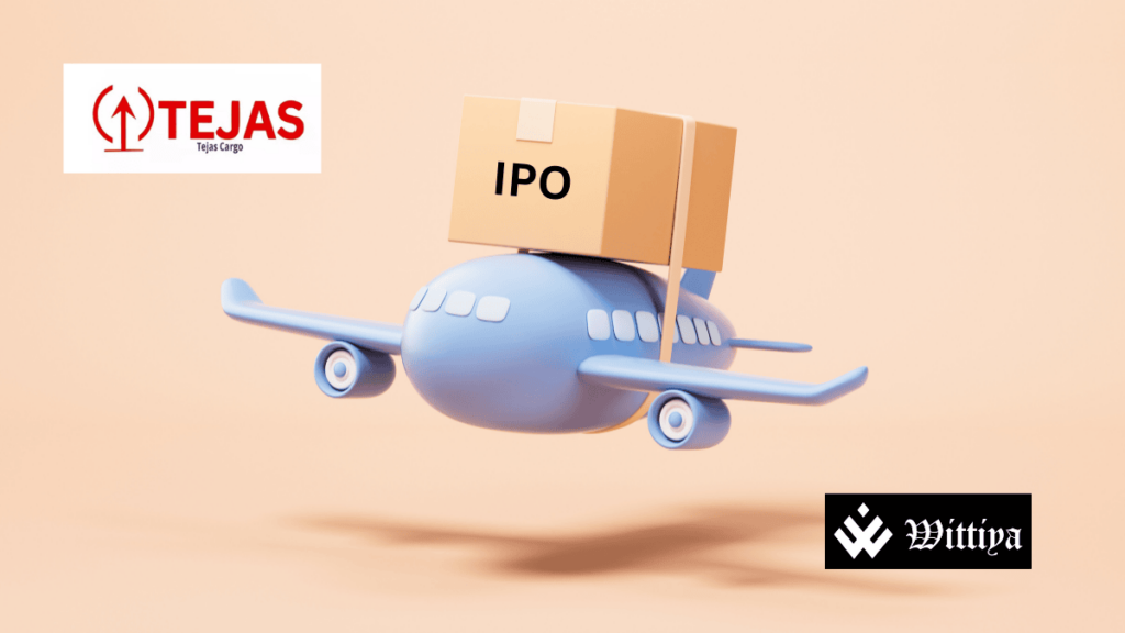 Tejas Cargo logo with stock market charts, symbolizing its IPO launch on February 14.