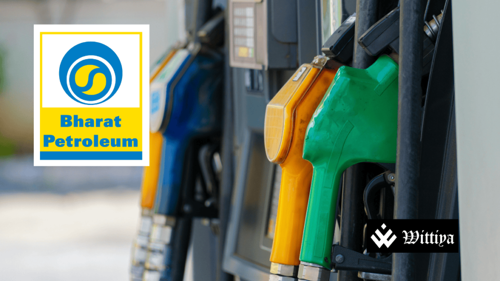 BPCL logo with a fuel pump, highlighting profit growth and dividend announcement.