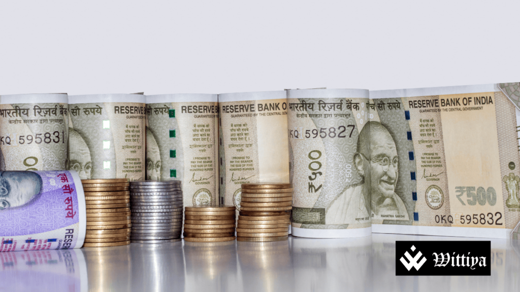 Coins and notes symbolizing financial growth and Sangam Finserv’s 4:1 bonus issue