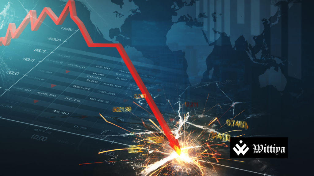 Stock market graph showing a decline, reflecting 281 stocks hitting 52-week lows and 64 reaching new highs.