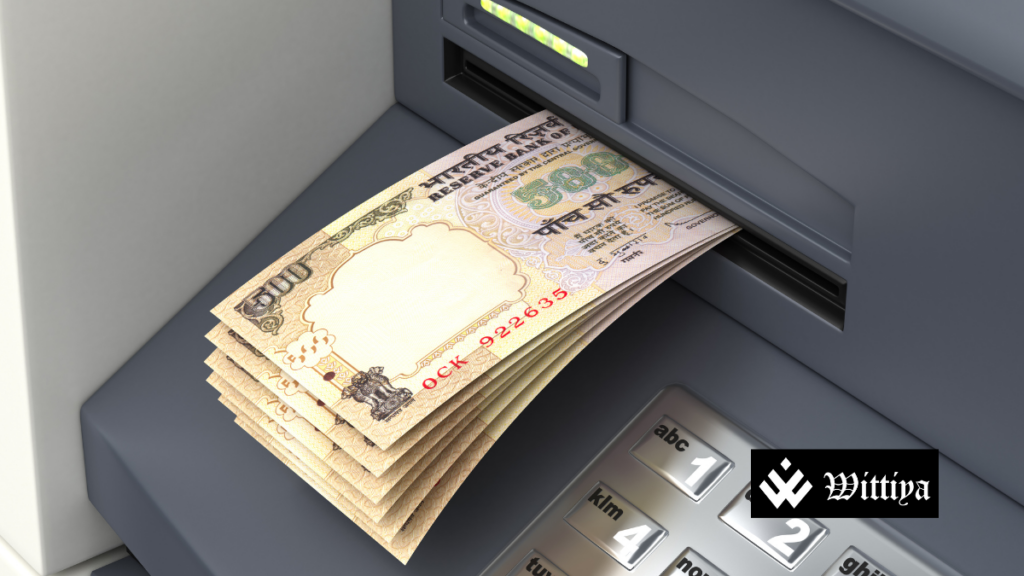 ATM machine with a notice about new fees and banking changes