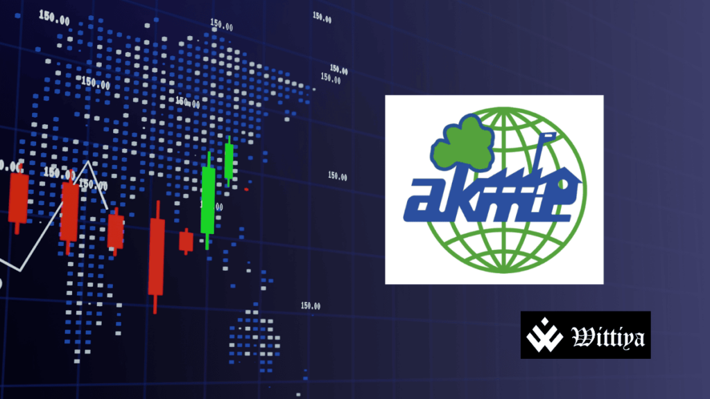 Akme Fintrade logo with a stock market chart in the background, representing the announcement of its stock split record date.