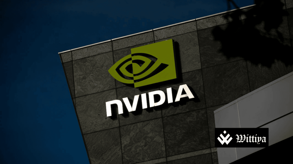 Nvidia logo with stock surge in Europe and DeepSeek competition.