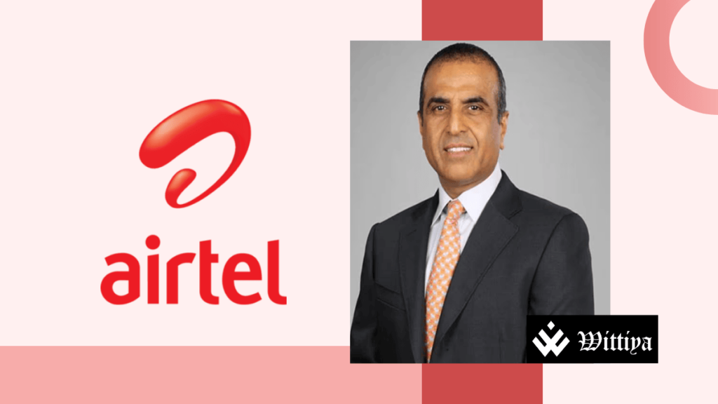 Sunil Mittal receives the UK’s highest civilian honor, Knight Commander, with the Airtel logo in the background.