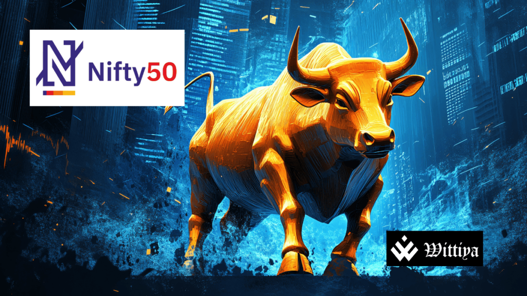 Image showing a bullish market symbol alongside the Nifty 50 index, capturing top gainers and losers on March 5.