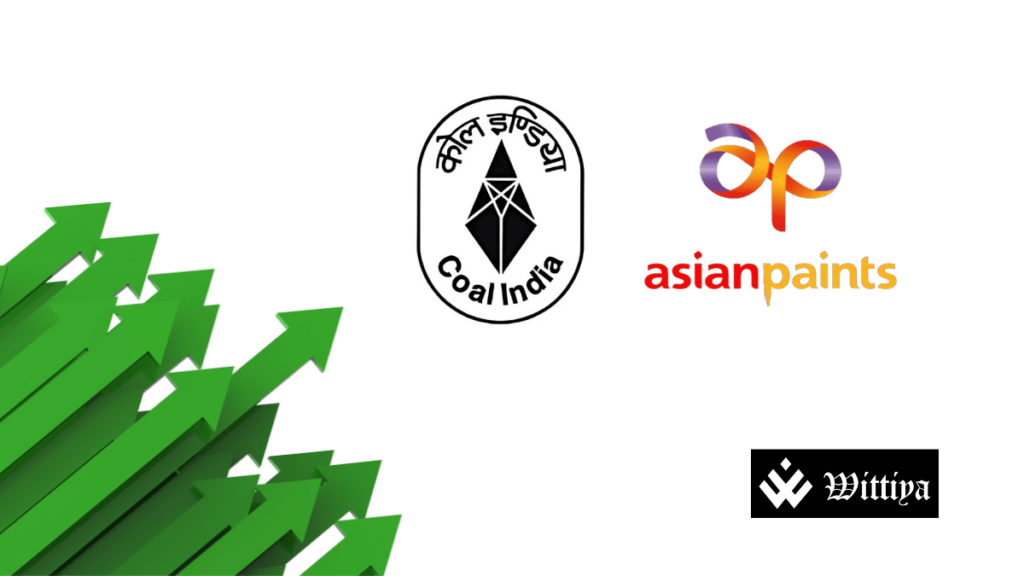 Logos of Asian Paints and Coal India, highlighting top stock movers on March 6.