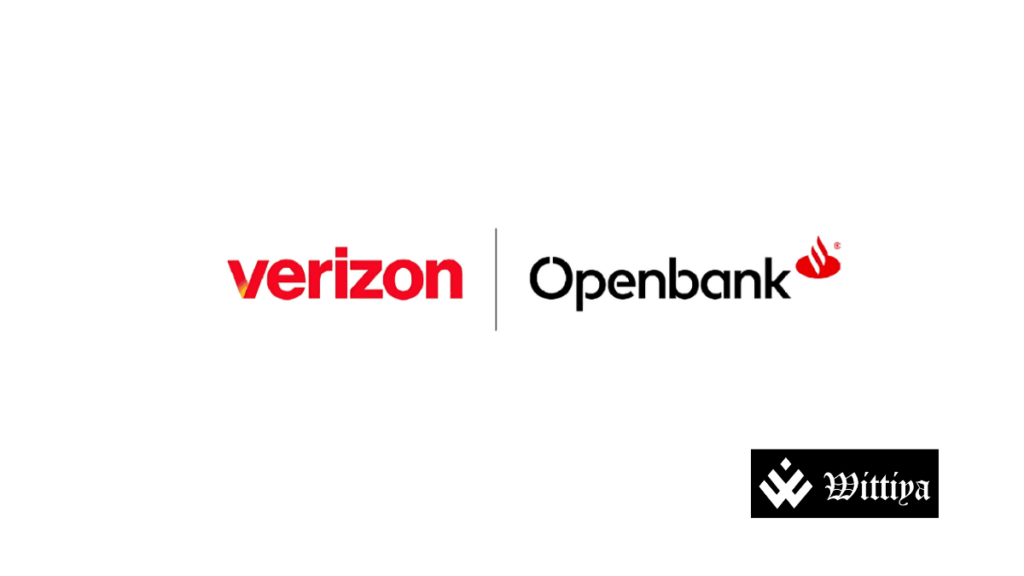 Verizon and Santander Bank logos with a digital savings concept.