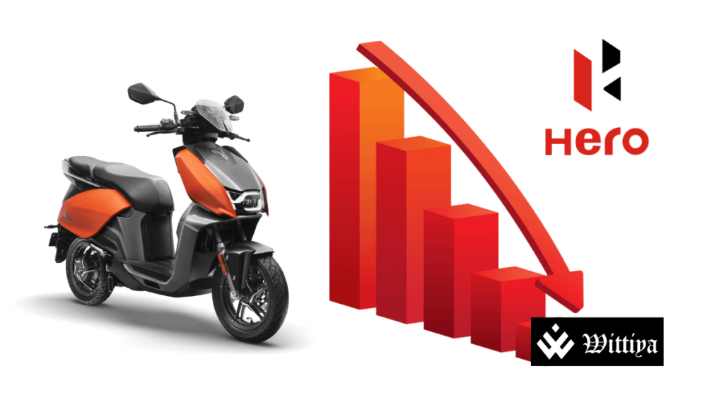 Hero MotoCorp logo with a moped, symbolizing the company's journey from industry dominance to recent struggles.