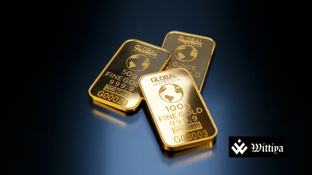 Gold bars and coins representing rising gold prices.