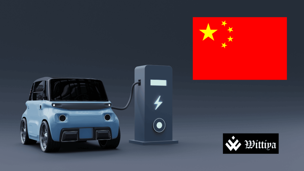 BYD electric vehicle with China flag symbolizing its rise in the EV industry