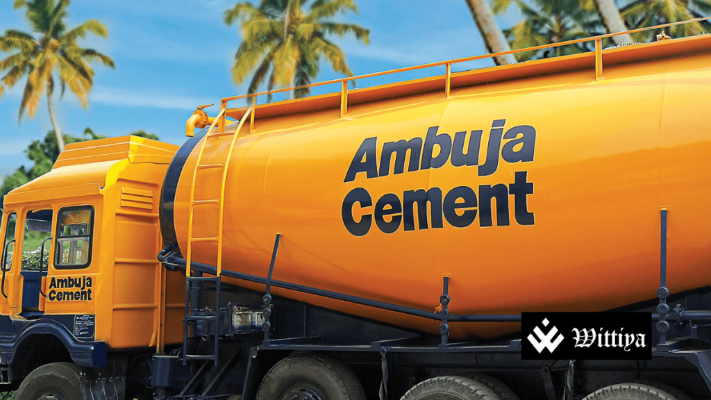 Ambuja Cement logo with a rising profit chart, symbolizing the company's 242% surge in Q3 net profit to ₹1,758 crore.