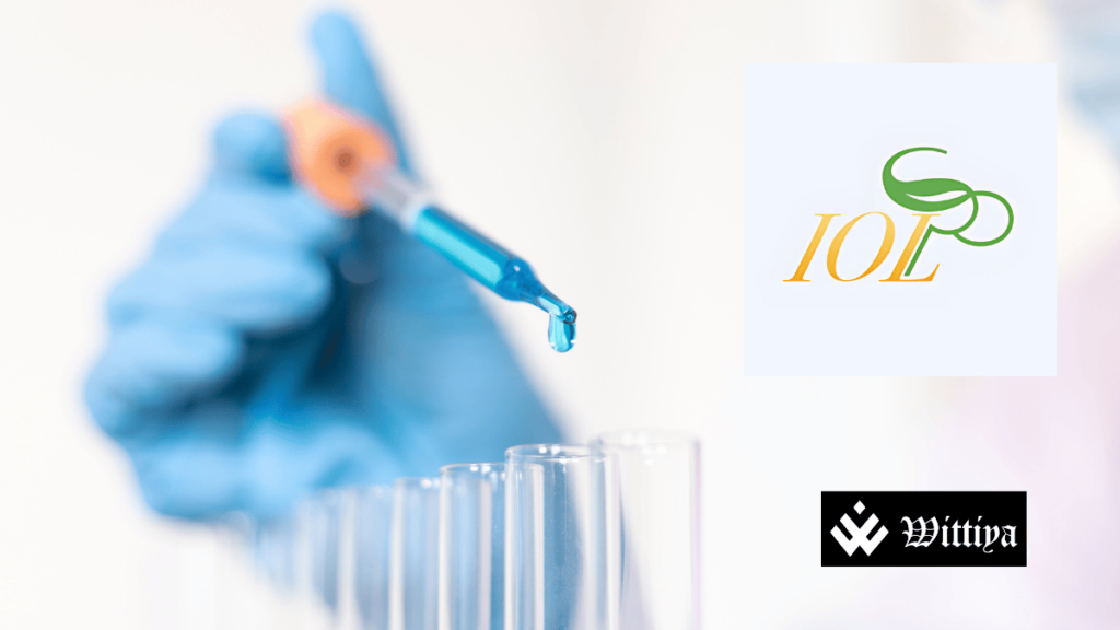 IOL Chemicals logo and chemical lab representing its major stock split announcement.