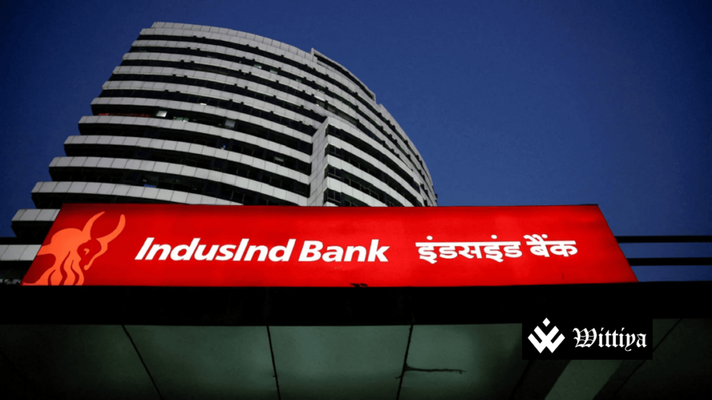 IndusInd Bank logo with financial charts, symbolizing its $1.1 billion deal with Reliance Capital.