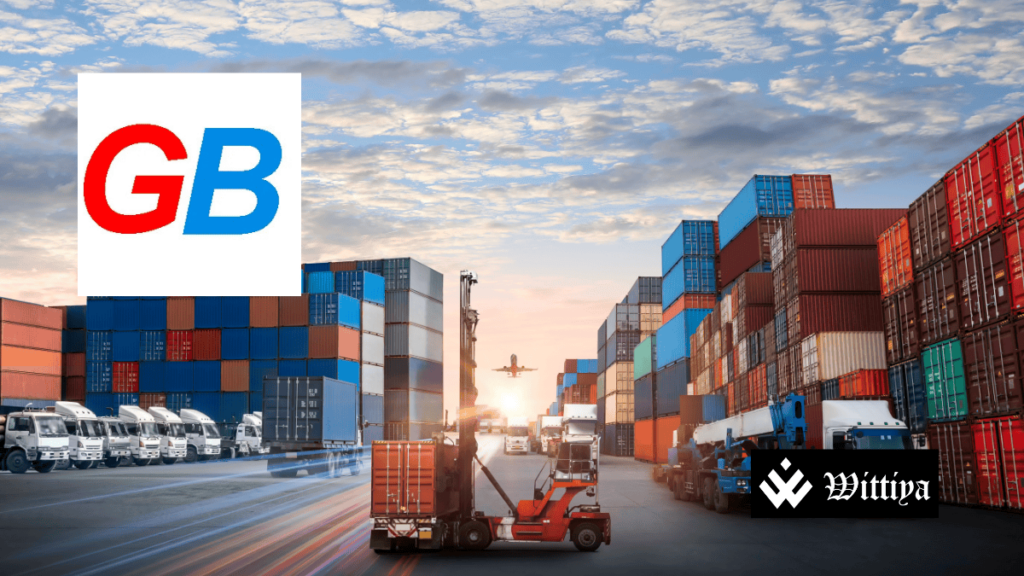 GB Logistics logo with BSE SME listing and 20% discount setback