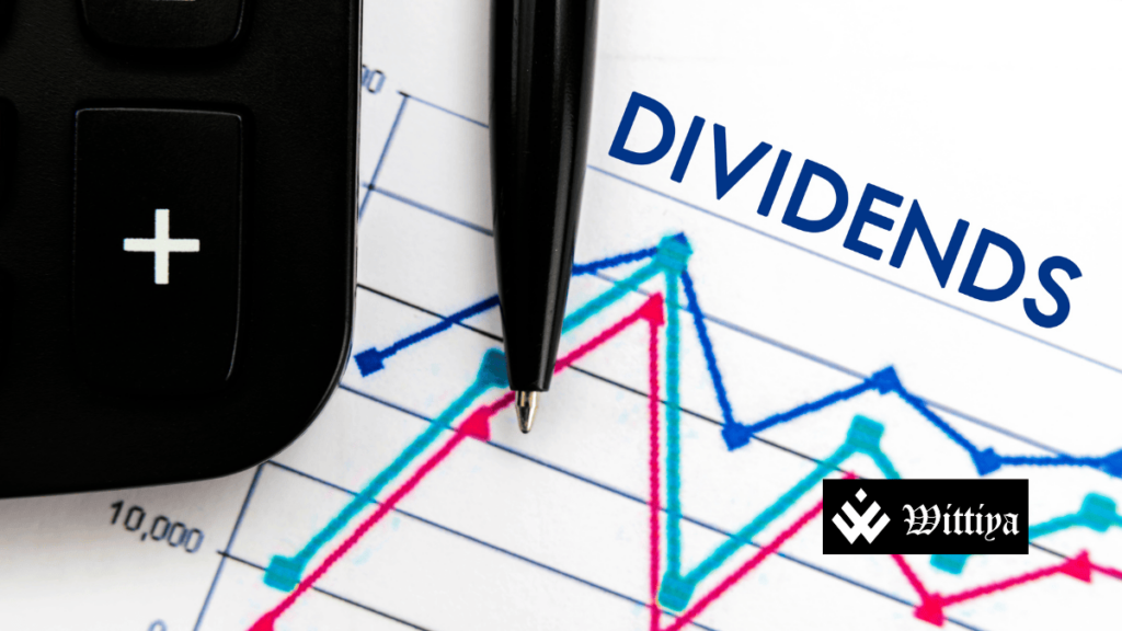 Stock market chart with dividend payout icons, representing the top 5 stocks announcing interim dividends in April 2025.