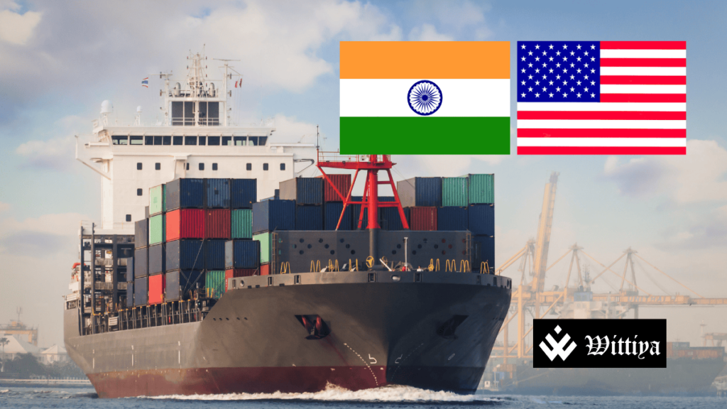 A ship with the flags of India and the USA, symbolizing India's economic rise on the global stage.