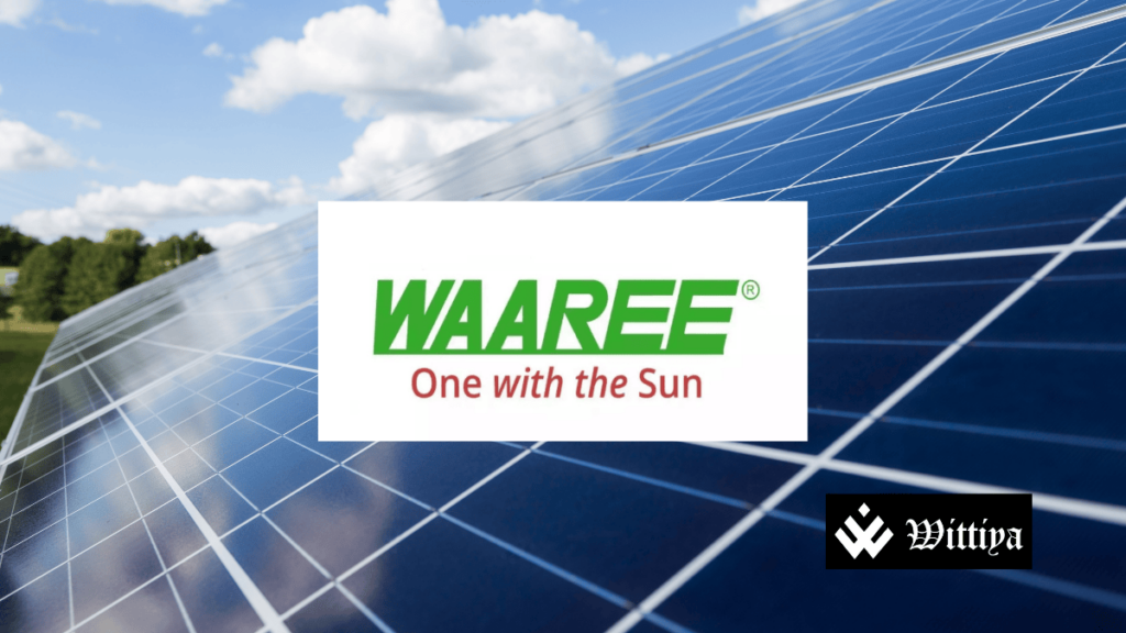 Waaree Energies logo with Q3 net profit surge announcement.