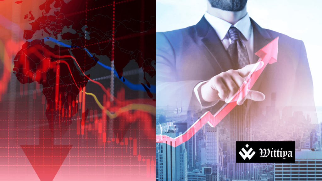 US and Indian flags with financial graphs, symbolizing the impact of a US recession on India's economy.