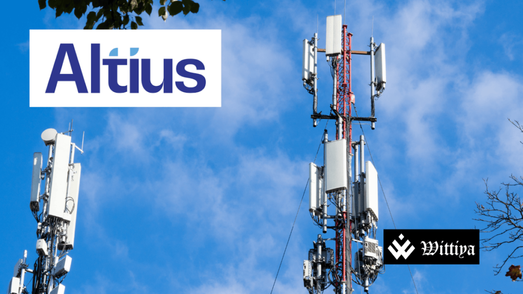 Altius Telecom logo with financial growth charts, symbolizing massive income distribution.