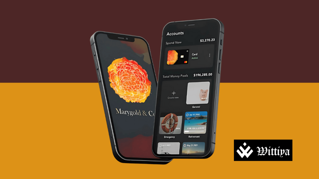 Marygold & Co app interface on a smartphone.