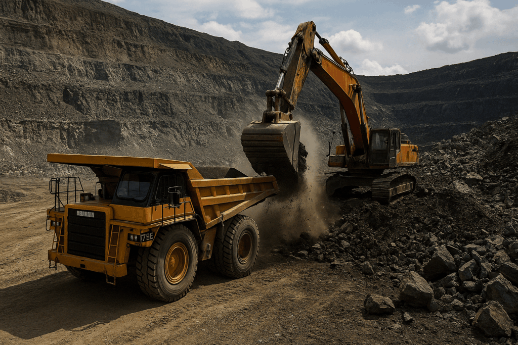 Open-pit mining operations in Karnataka illustrating mineral extraction processes