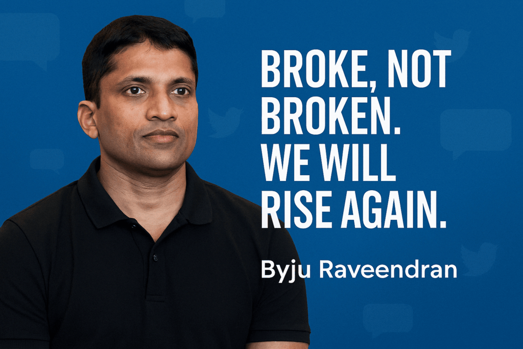 Byju Raveendran, founder and CEO of BYJU'S, addressing challenges amid legal and financial issues.