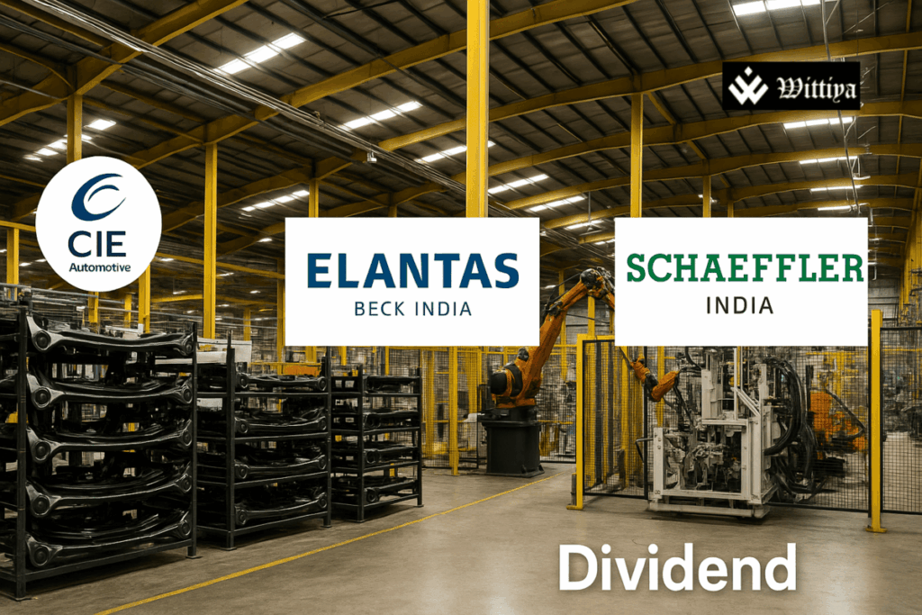 Logos of Indian automotive and industrial companies announcing record dividend payouts