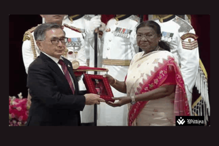 President Droupadi Murmu presents Padma Vibhushan to Osamu Suzuki's son at Rashtrapati Bhavan