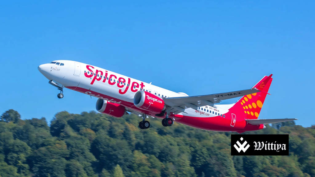 SpiceJet airplane flying in the sky symbolizing financial recovery.