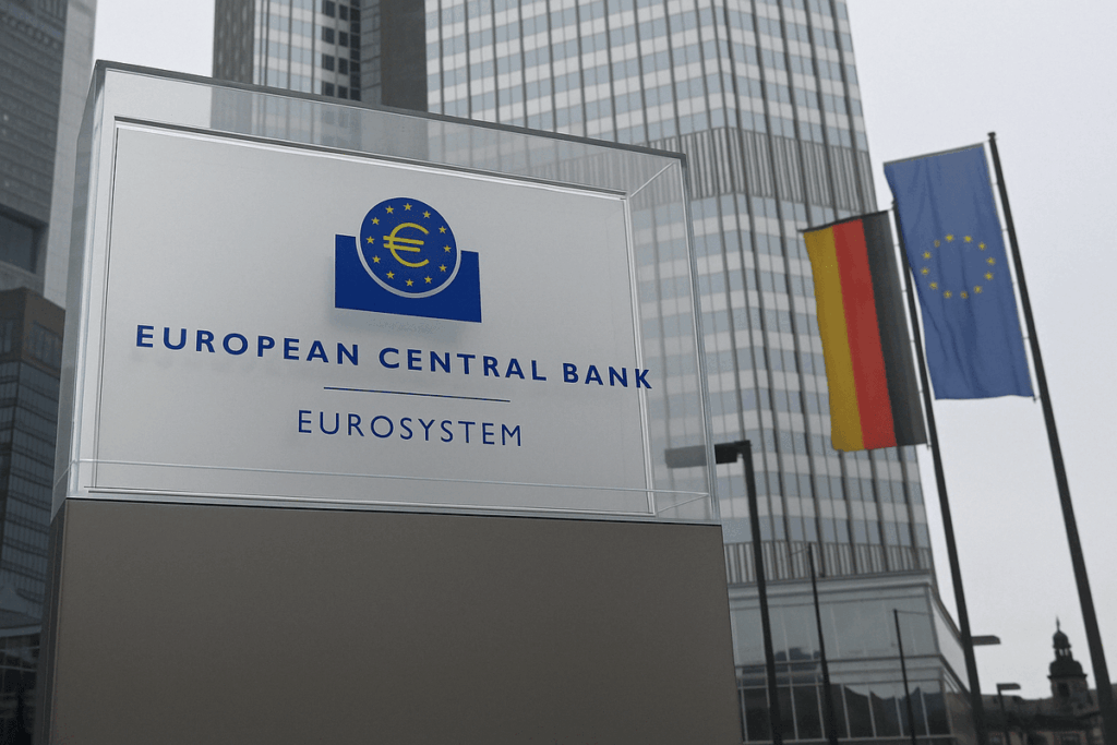 European Central Bank headquarters in Frankfurt, Germany, symbolizing recent monetary policy decisions amid global trade tensions.