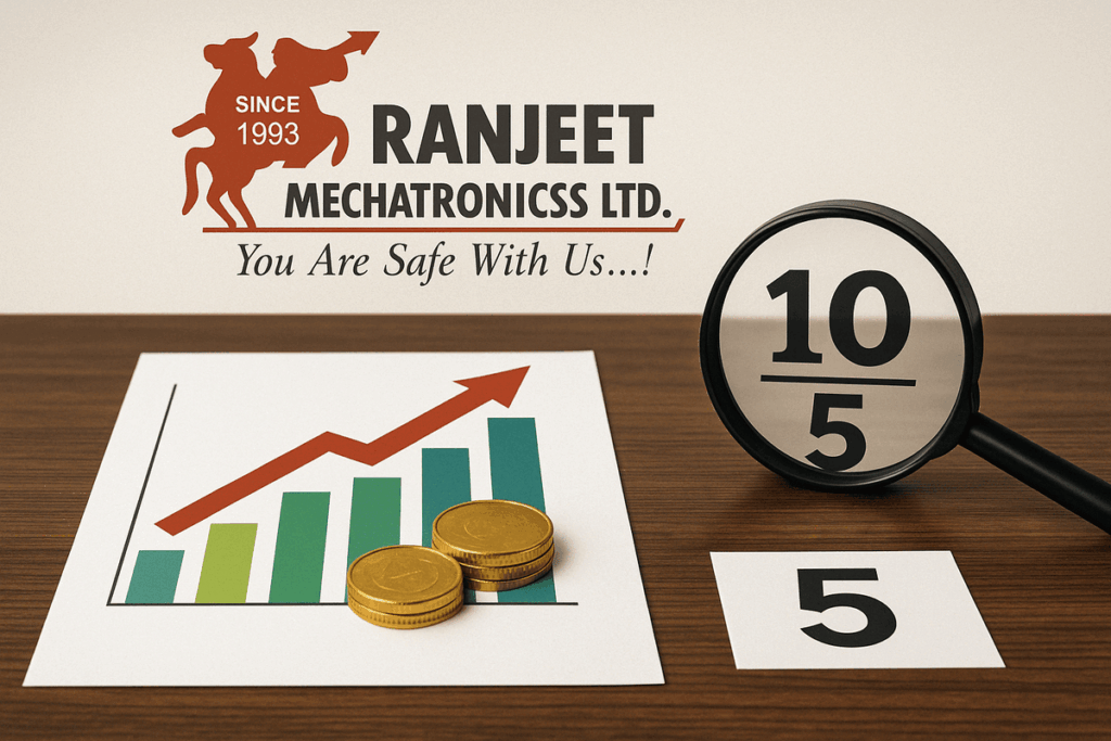 Ranjeet Mechatronics Announces Stock Split with Company Logo and Financial Chart