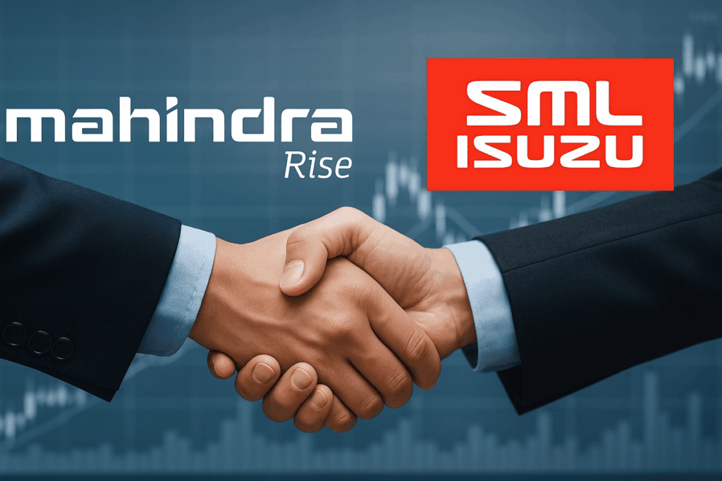 Mahindra and Mahindra and SML Isuzu logos representing acquisition deal