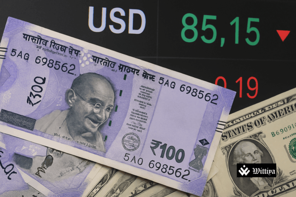 Indian rupee notes and US dollar bills side by side, symbolizing currency exchange rates​