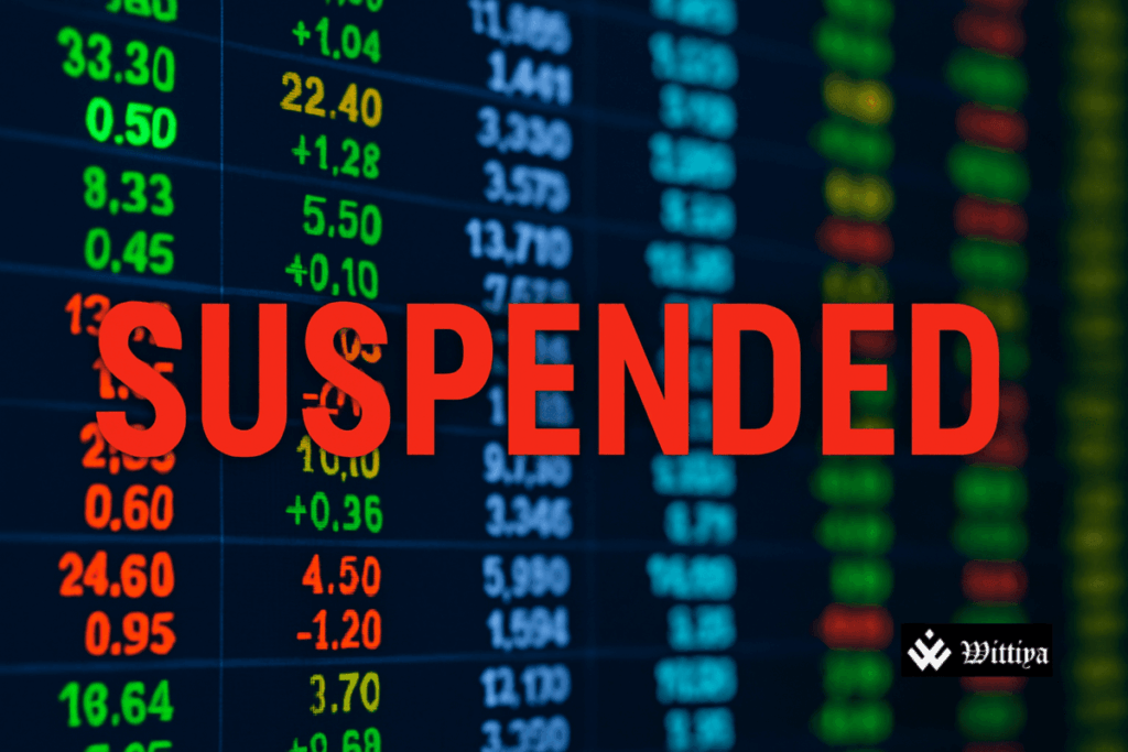 Stock market display showing suspension notices for KDJ Holidayscapes and Aanchal Ispat amid approved resolution plans​