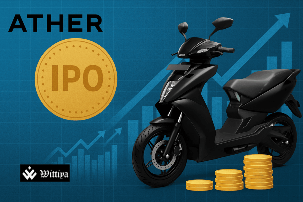 Ather Energy electric scooter with IPO graphics – May 2025 IPO allotment news