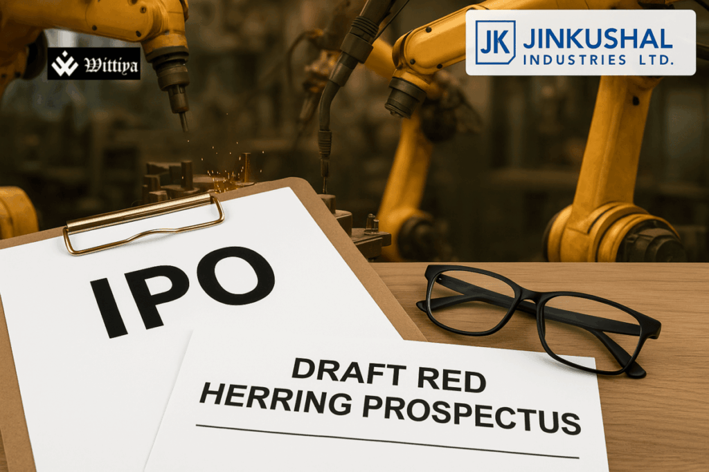 Jinkushal Industries' construction machinery with company logo – 2025 IPO announcement