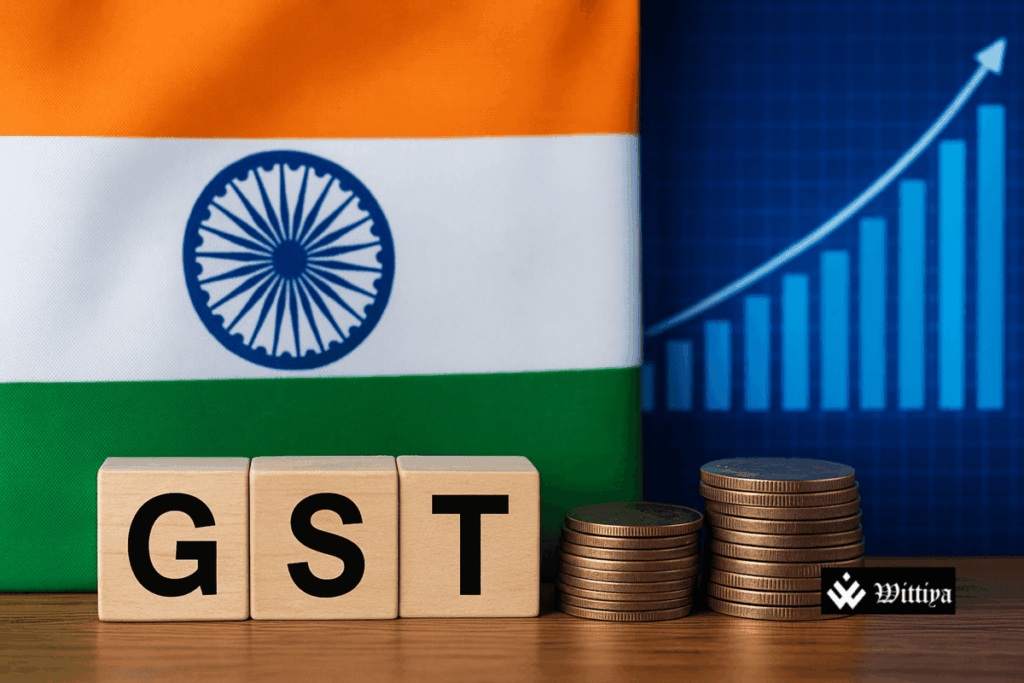 Indian government building with GST signage – April 2025 GST collection reaches ₹2.37 lakh crore