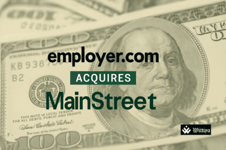 Employer.com and MainStreet executives shaking hands, symbolizing fintech acquisition and collaboration