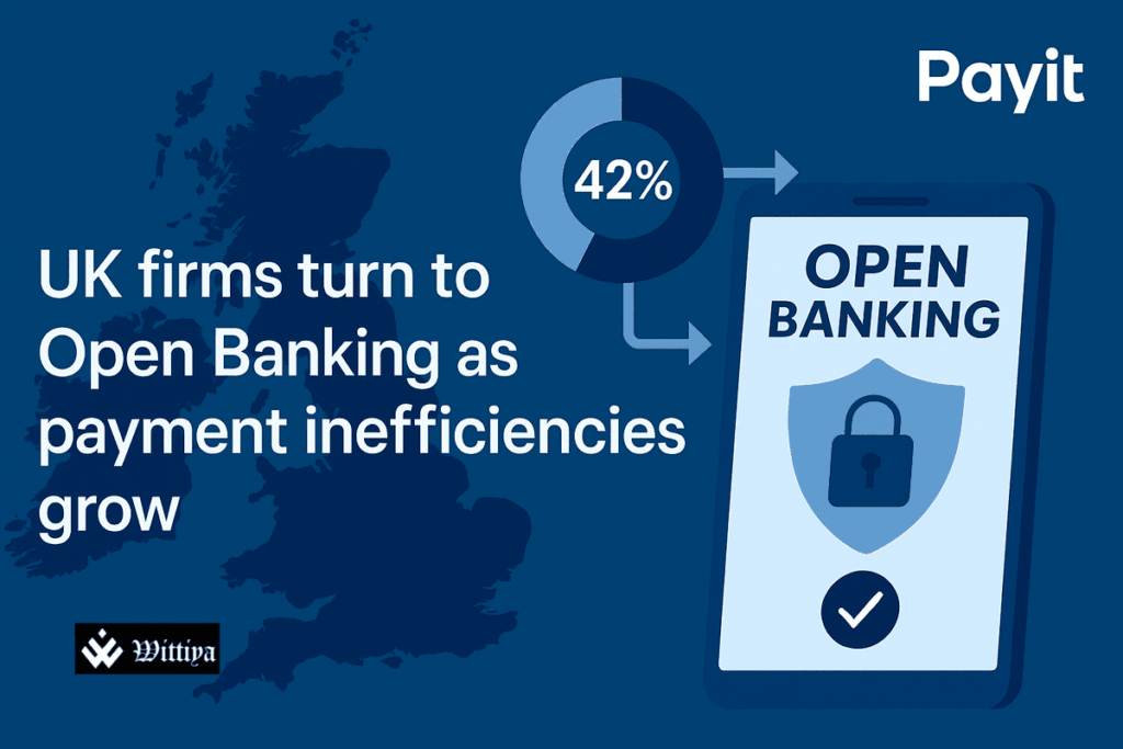 UK business professionals using smartphones and laptops for open banking