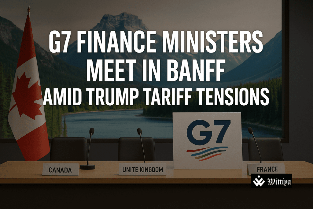 G7 country flags with tense trade negotiation imagery